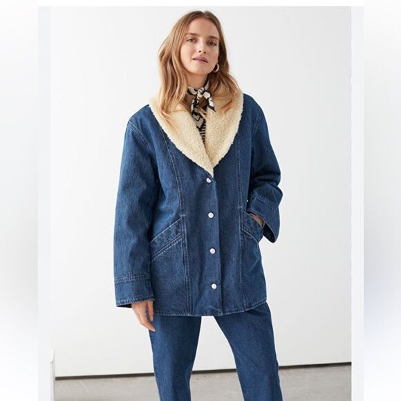 & Other Stories Sherpa denim jacket size 2 - Picture 1 of 8